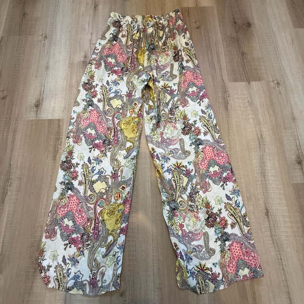 Vtg Atina Cristina Women's Size L Paisley Print Wide Leg Sheer Palazzo Pants
